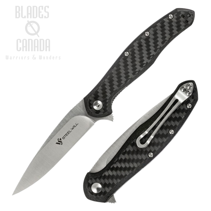Steel Will Mini Intrigue Flipper Folding Knife, M390 Satin, Carbon Fiber, F45M-71